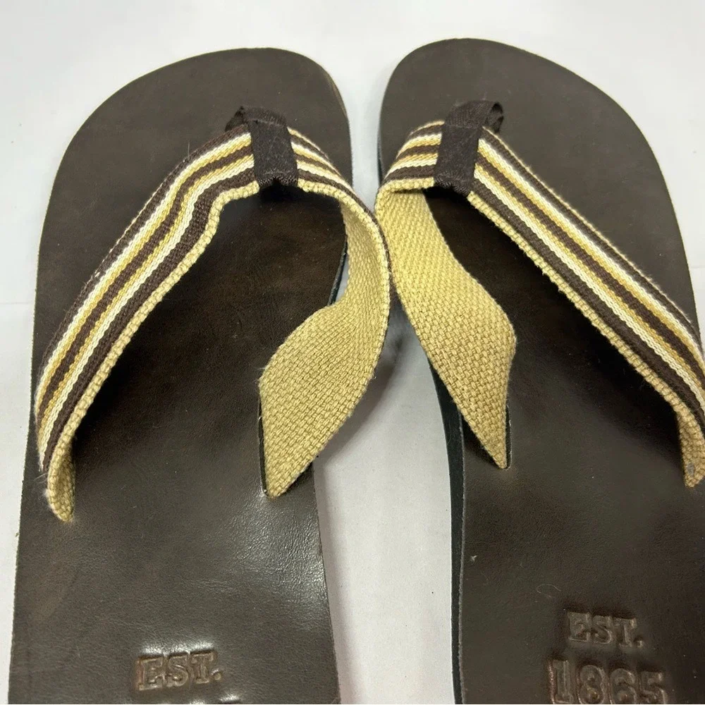 Est 1865 Flip Flops Tan Brown White‎ Canvas & Rubber Men's 11